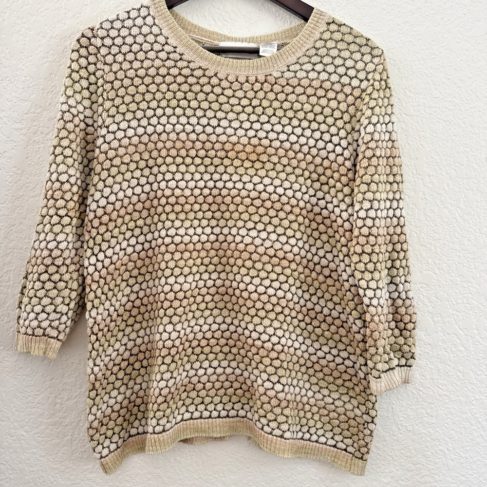 Vintage Alfred Dunner Gold Metallic Shimmer Textured Knit Sweater Top Womens S